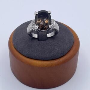Judith Ripka Smoky Quartz Sterling Silver Ring with CZ Accents Size 11